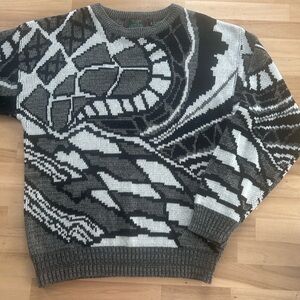 Vintage Black Grey Pattern Knit Sweater 90s Grunge Streetwear Oversized